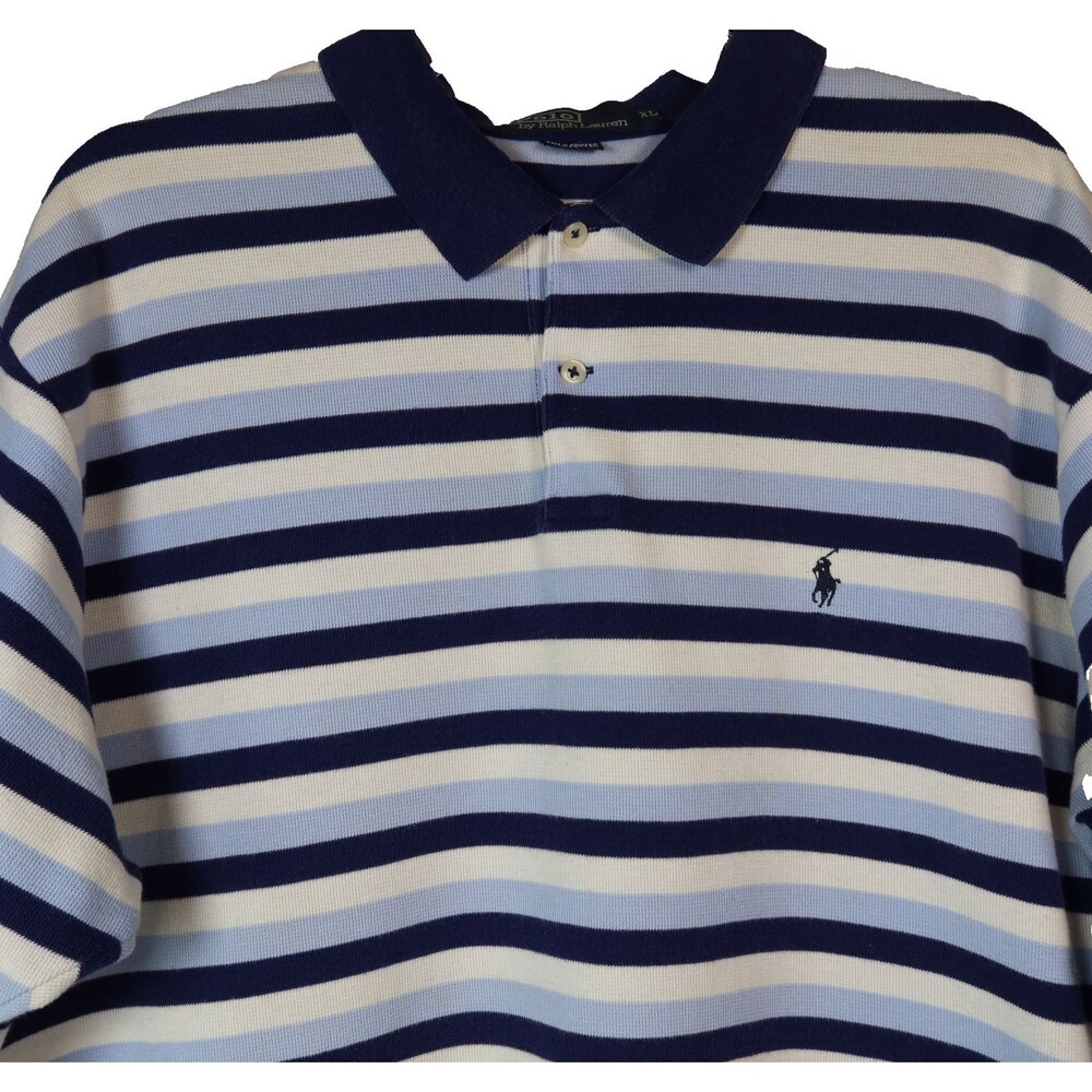 Polo Ralph Lauren Shirt Men XL Blue White Stripe Short Sleeve Cotton Classic Fit